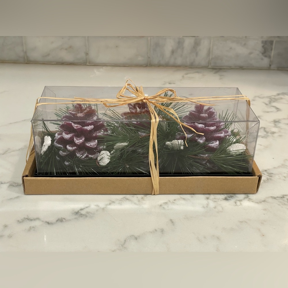 Crate &‎ Barrel 3 Inch Pine Cone Candles Greenery- Boxed Set of 3 NEW